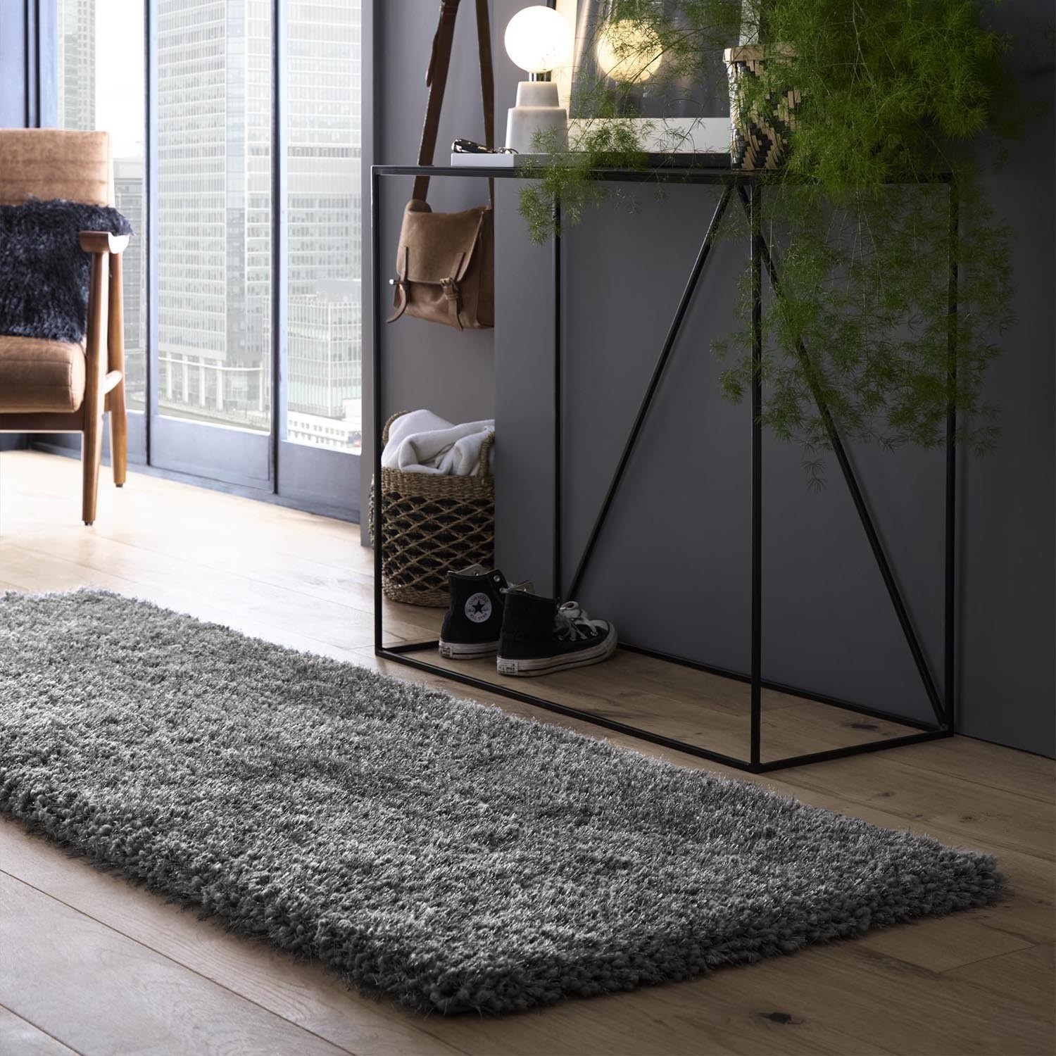 Phoenox Textiles Ltd Grey Shaggy Runner Rug - 200 X 67 Cm - Chicago - Origins