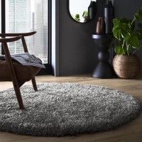 Round Shaggy Grey Rug - 133 x 133 cm - Chicago - Origins