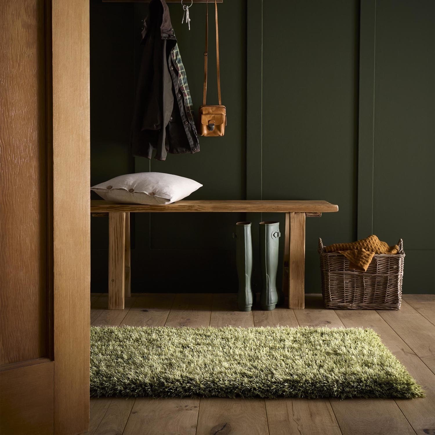 Phoenox Textiles Ltd Green Shaggy Runner Rug - 200 X 67 Cm - Chicago - Origins