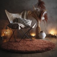 Round Shaggy Orange Rug - 133 x 133 cm - Chicago - Origins