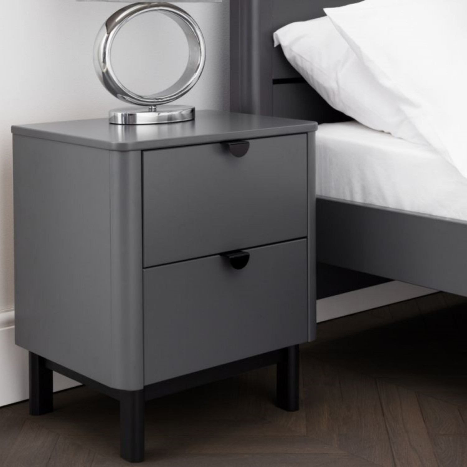 Photo of Dark grey modern 2 drawer bedside table with legs - chloe - julian bowen