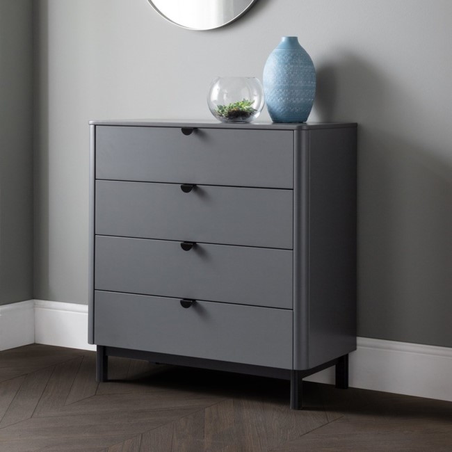 Dark Grey Modern Chest of 4 Drawers with Legs - Chloe - Julian Bowen