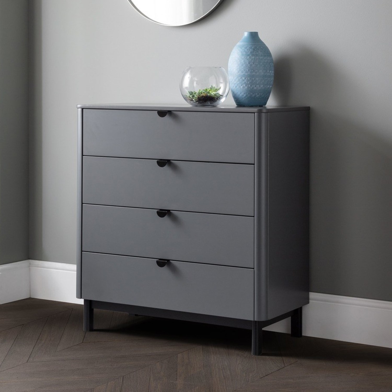 Photo of Dark grey modern chest of 4 drawers with legs - chloe - julian bowen