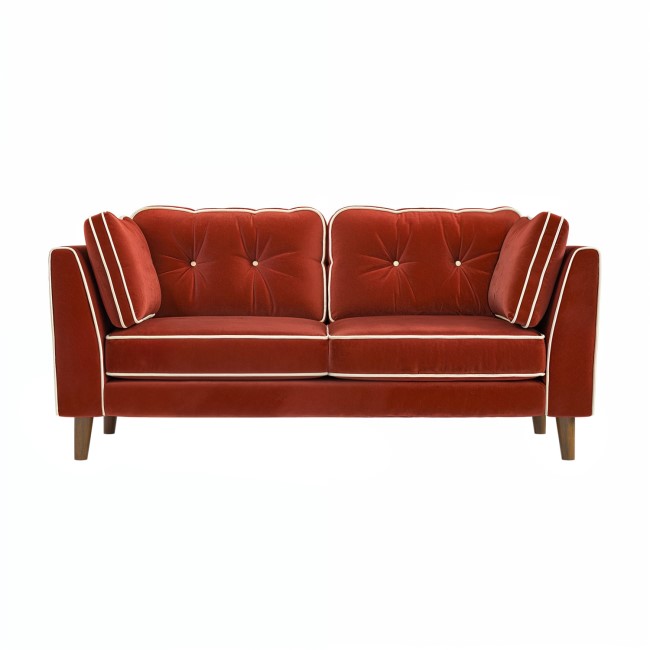 Burnt Orange Velvet Piped 3 Seater Sofa - Cohen