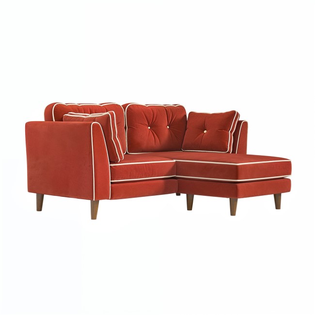 Burnt Orange Velvet Piped 3 Seater Corner Sofa - Cohen