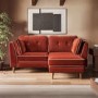 Rust Velvet Piped 3 Seater Corner Sofa - Cohen 