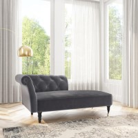 Dark Grey Velvet Chesterfield Chaise Longue Chair - Christiana