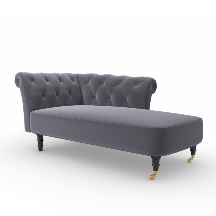 Dark Grey Velvet Chesterfield Chaise Longue Chair - Christiana