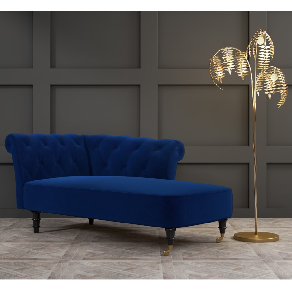 Christiana Navy Blue Velvet Chaise Longue Chair - Right Hand Facing