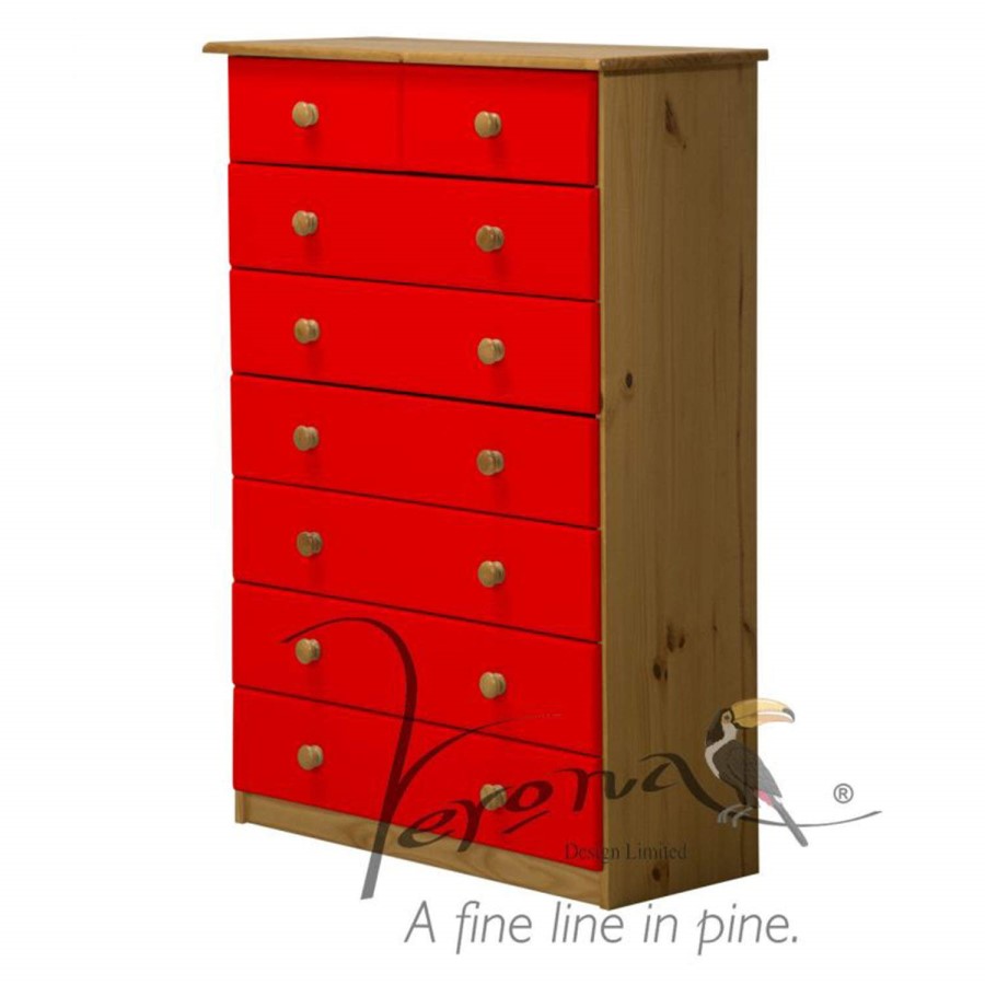 Verona Design Verona 6+2 Drawer Chest of Drawers in Antique Pine and Red
