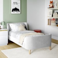 GRADE A1 - Light Grey Velvet Single Sleigh Bed Frame with Scandi Styling - Charlotte