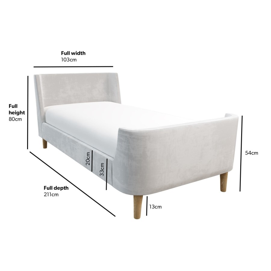 Kids Grey Velvet Single Sleigh Bed Frame - Charlotte