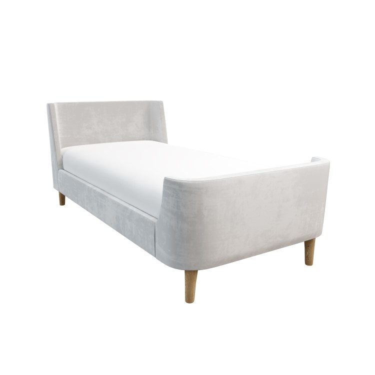 GRADE A1 - Light Grey Velvet Single Sleigh Bed Frame with Scandi Styling - Charlotte