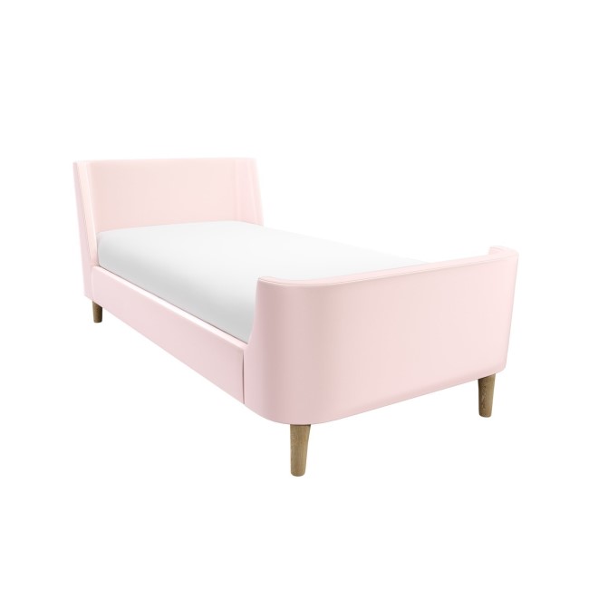 ONLY OPENED - Blush Pink Velvet Single Sleigh Bed Frame with Scandi Styling - Charlotte