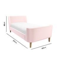 Kids Pink Velvet Single Sleigh Bed Frame - Charlotte