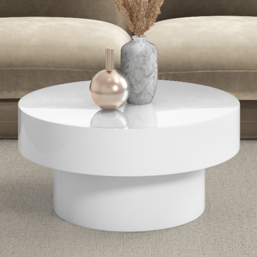 GRADE A1 - Small Round White Gloss Coffee Table - Cici