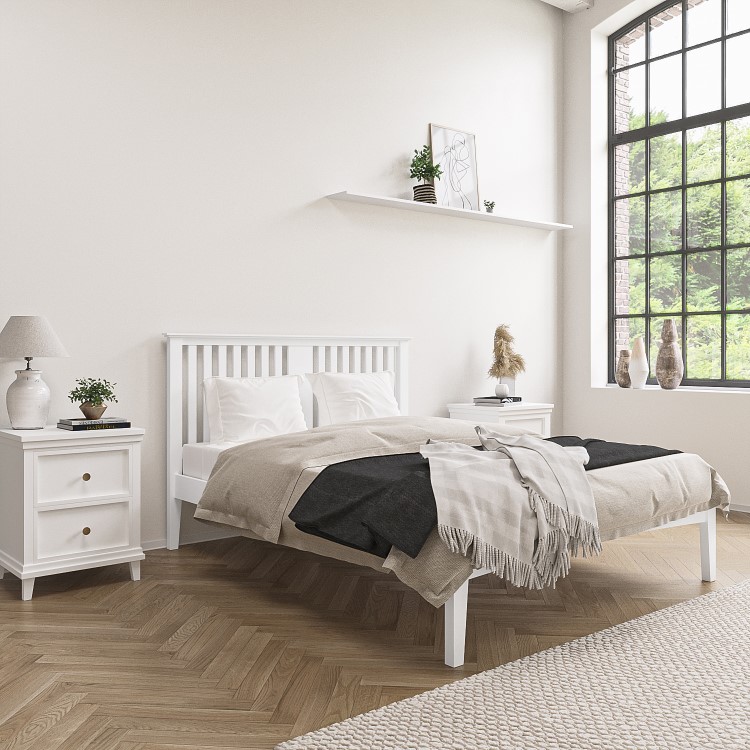 White Wooden King Size Bed Frame with Headboard - Charlie