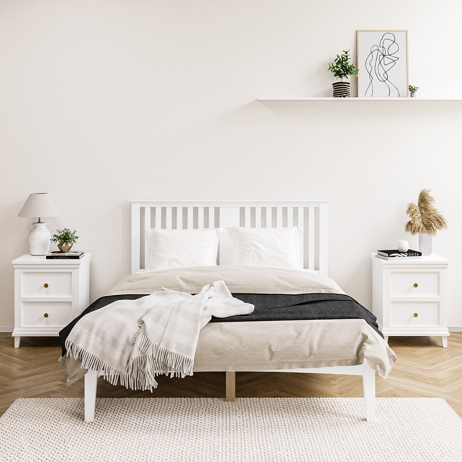 Read more about White wooden king size bed frame with headboard charlie