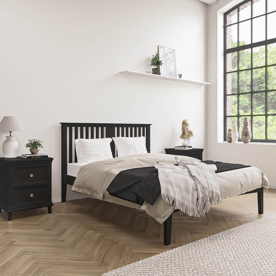 GRADE A1 - Black Wooden King Size Bed Frame with Headboard - Charlie