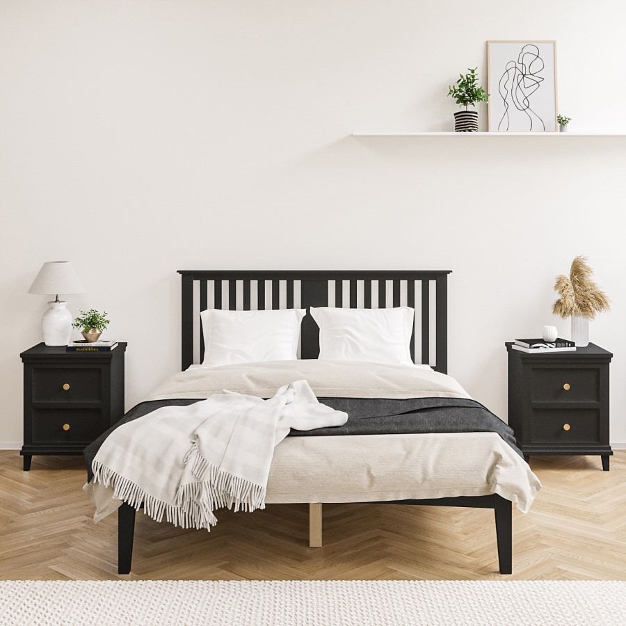 GRADE A1 - Black Wooden King Size Bed Frame with Headboard - Charlie