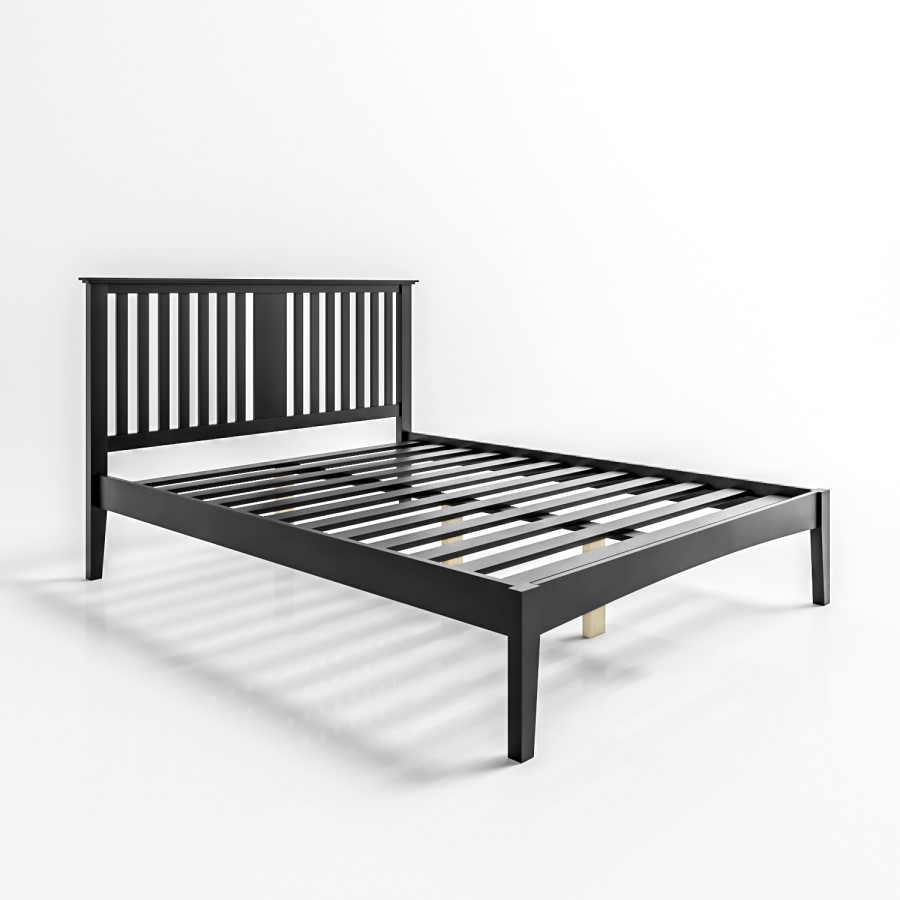 GRADE A1 - Black Wooden King Size Bed Frame with Headboard - Charlie