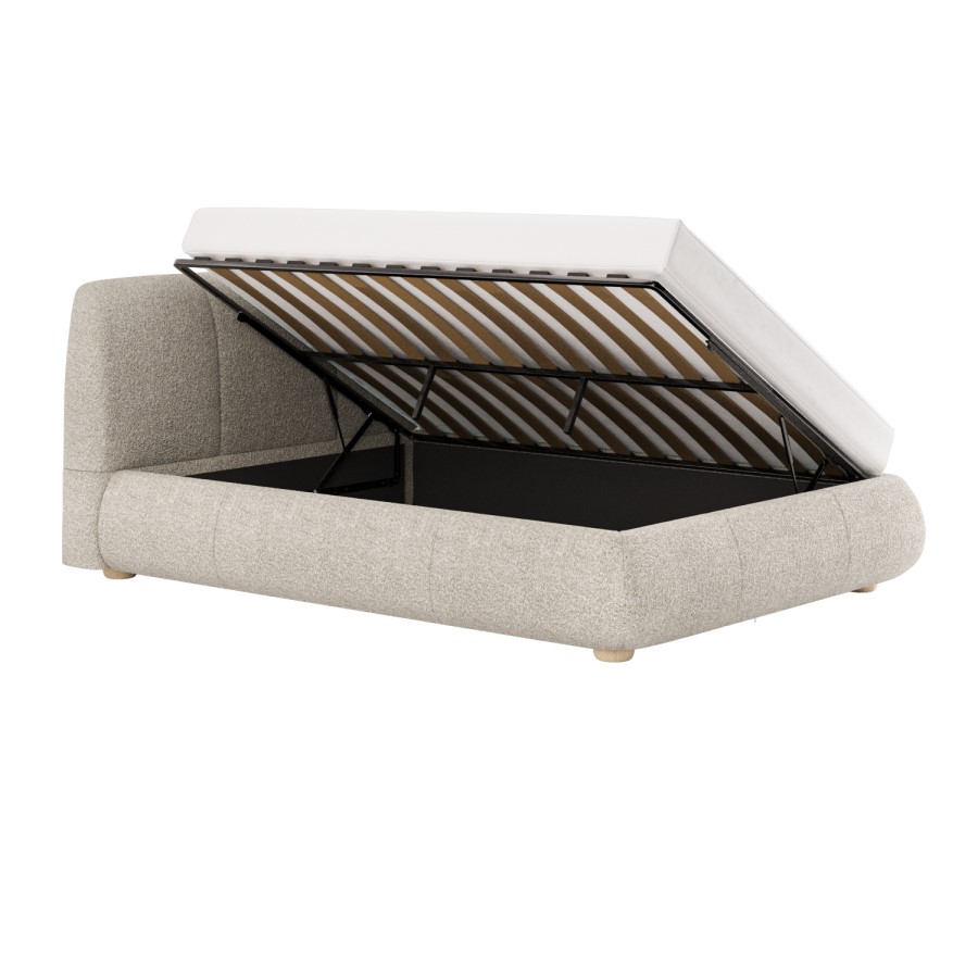 ONLY OPENED - Beige Boucle Double Side-Lift Ottoman Bed with Cushioned Headboard - Ciara