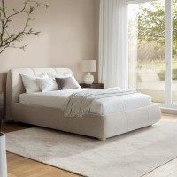 Beige Boucle Double Side-Lift Ottoman Bed with Cushioned Headboard - Ciara Beige Boucle Double Side-Lift Ottoman Bed with Cushioned Headboard - Ciara