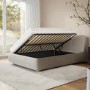 Beige Boucle Double Side-Lift Ottoman Bed with Cushioned Headboard - Ciara