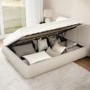 Beige Boucle Double Side-Lift Ottoman Bed with Cushioned Headboard - Ciara