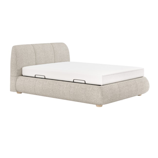 Beige Boucle Double Side-Lift Ottoman Bed with Cushioned Headboard - Ciara