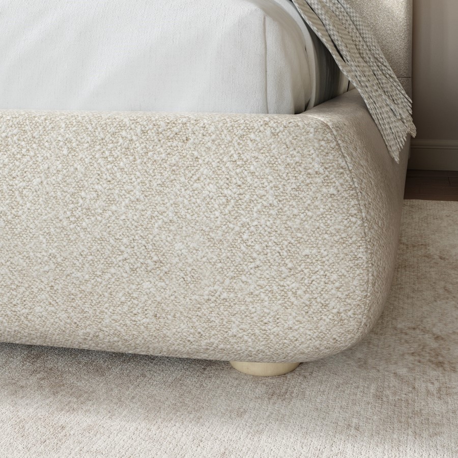 Beige Boucle Double Side-Lift Ottoman Bed with Cushioned Headboard - Ciara