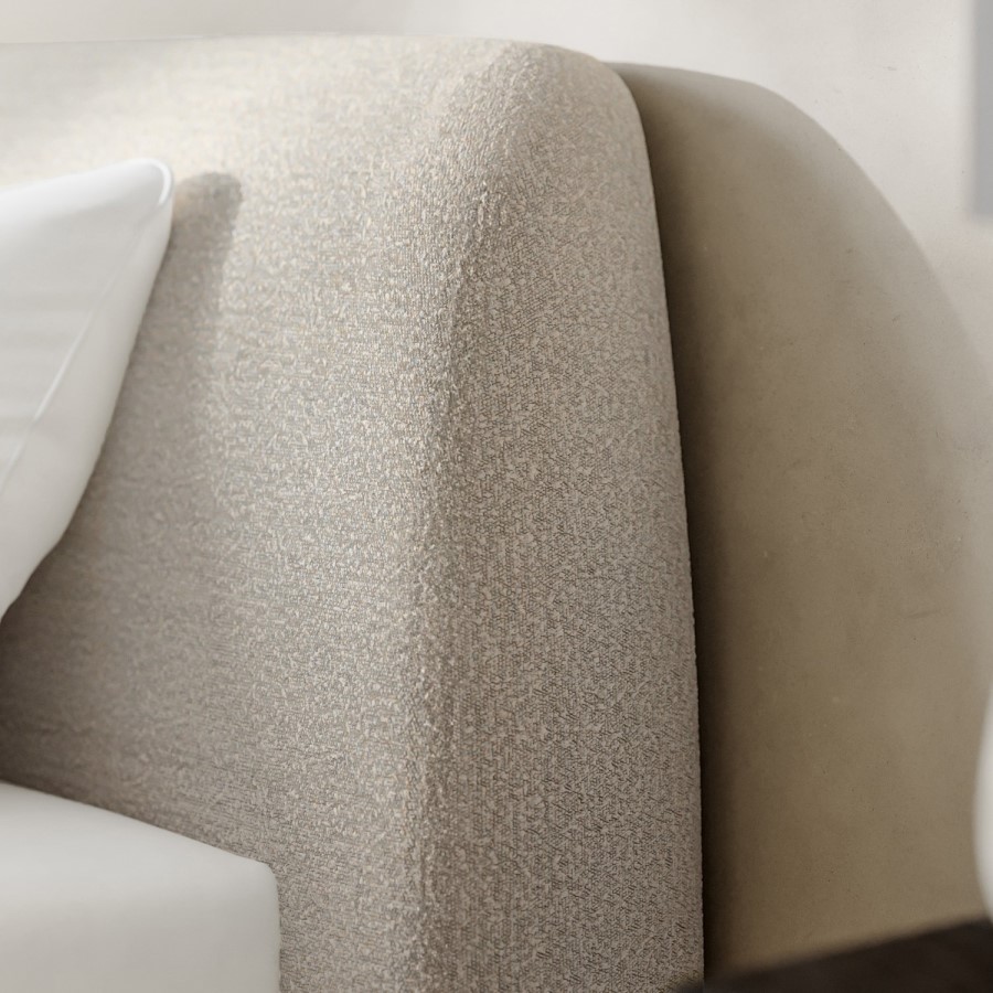 Beige Boucle Double Side-Lift Ottoman Bed with Cushioned Headboard - Ciara