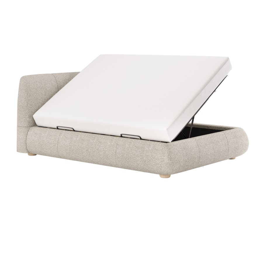 ONLY OPENED - Beige Boucle Double Side-Lift Ottoman Bed with Cushioned Headboard - Ciara