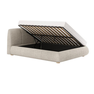 ONLY OPENED - Beige Boucle King Size Side-Lift Ottoman Bed with Cushioned Headboard - Ciara