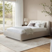 GRADE A1 - Beige Boucle King Size Side-Lift Ottoman Bed with Cushioned Headboard - Ciara