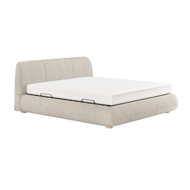 Beige Boucle Super King Side-Lift Ottoman Bed with Cushioned Headboard - Ciara