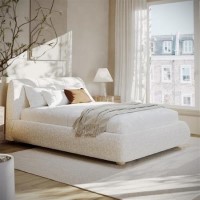 Cream Fabric Double Side-Lift Ottoman Bed with Cushioned Headboard - Ciara