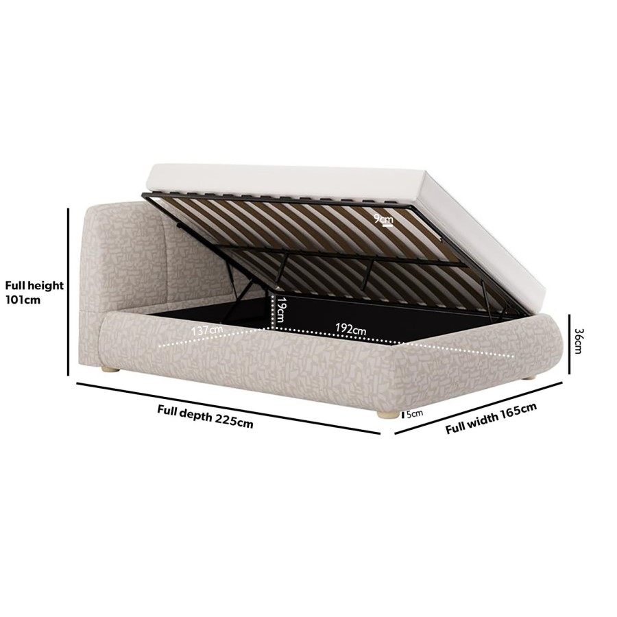Cream Fabric Double Side-Lift Ottoman Bed with Cushioned Headboard - Ciara