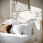 Cream Fabric Double Side-Lift Ottoman Bed with Cushioned Headboard - Ciara
