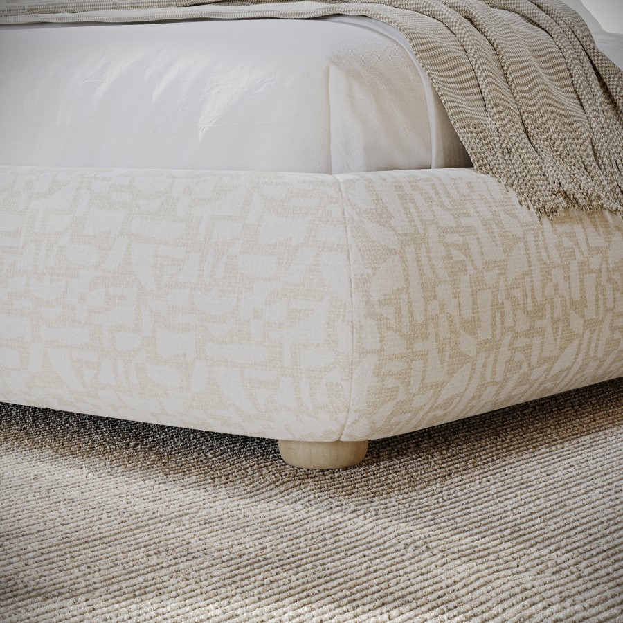 Cream Fabric Double Side-Lift Ottoman Bed with Cushioned Headboard - Ciara