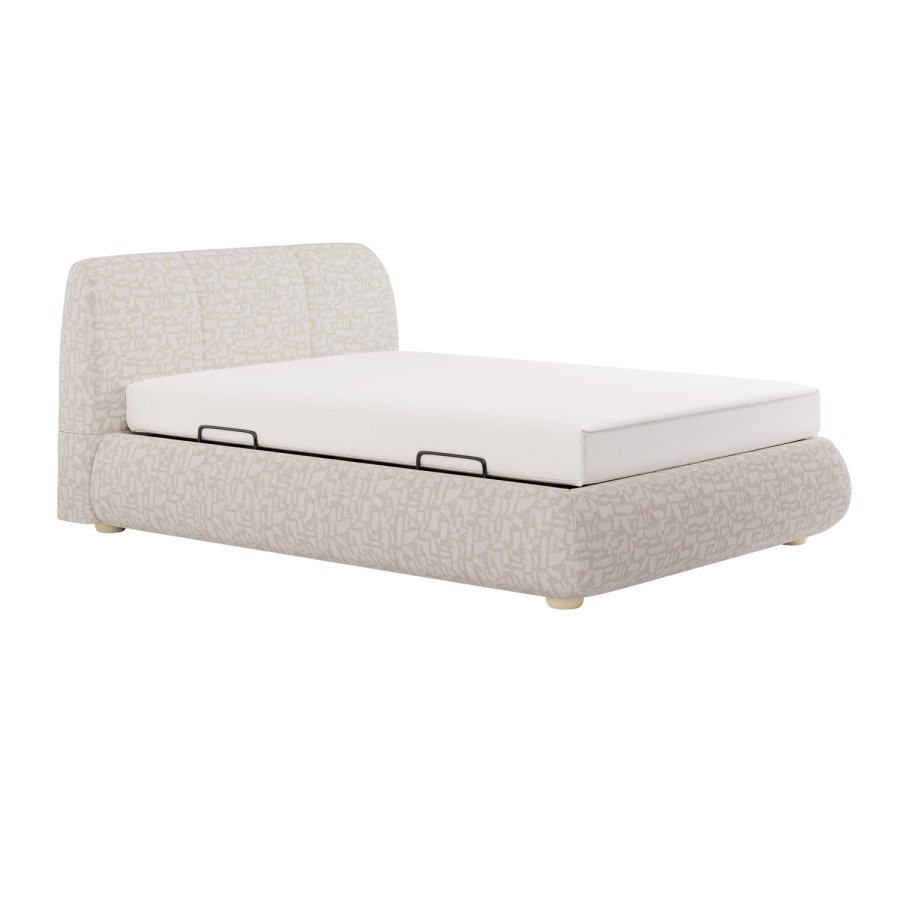Cream Fabric Double Side-Lift Ottoman Bed with Cushioned Headboard - Ciara