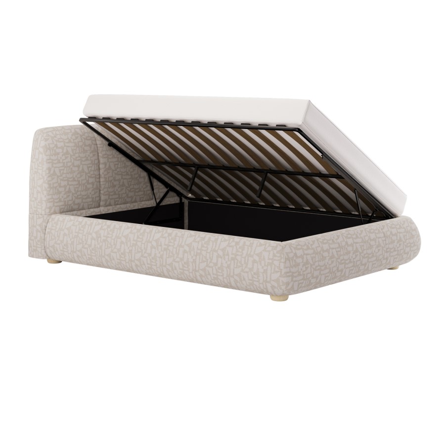 Cream Fabric Double Side-Lift Ottoman Bed with Cushioned Headboard - Ciara