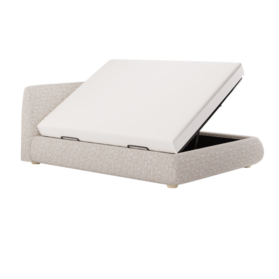 Cream Fabric King Side-Lift Ottoman Bed with Cushioned Headboard - Ciara