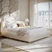 Cream Jacquard Fabric Super King Side-Lift Ottoman Bed with Cushioned Headboard - Ciara