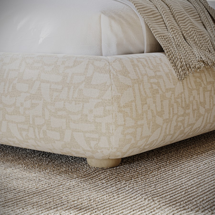 Cream Fabric Double Side-Lift Ottoman Bed with Cushioned Headboard - Ciara