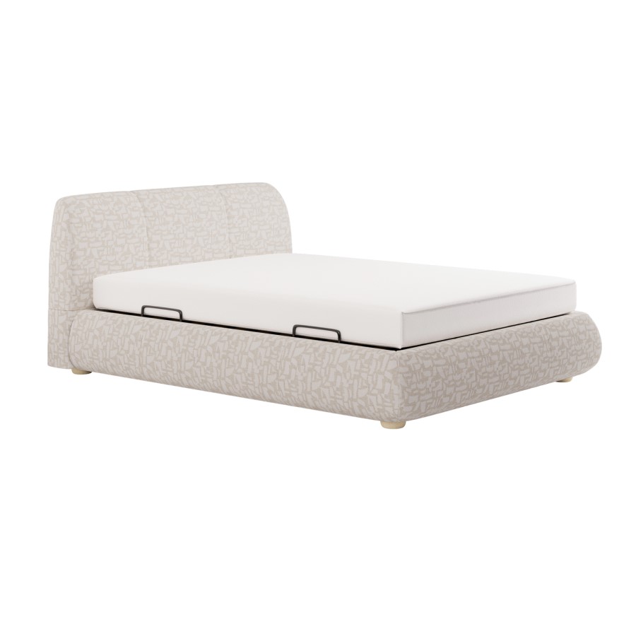 Cream Fabric Double Side-Lift Ottoman Bed with Cushioned Headboard - Ciara