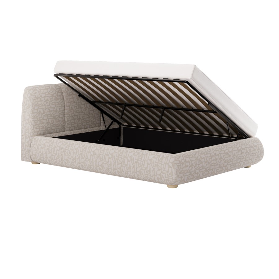 Cream Fabric Double Side-Lift Ottoman Bed with Cushioned Headboard - Ciara