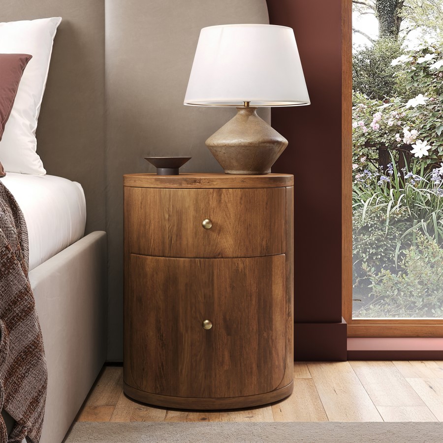 Mango Wood Round 2 Drawer Bedside Table – Chakra