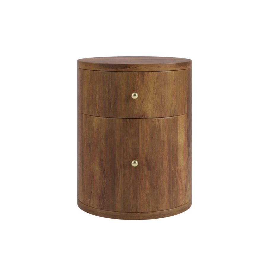 Mango Wood Round 2 Drawer Bedside Table – Chakra