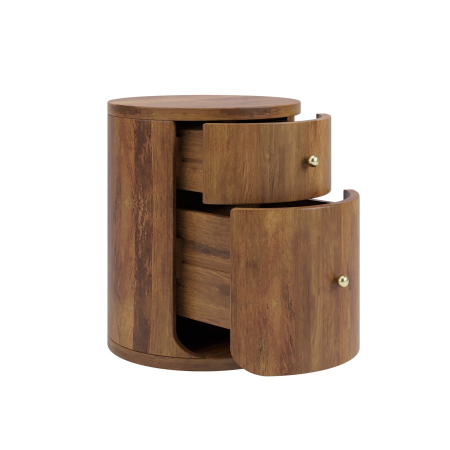 Mango Wood Round 2 Drawer Bedside Table – Chakra
